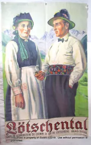 Vintage ART POSTER LOTSCHENTAL Switzerland Railway Station c1946 Albert Nyfeler - Picture 1 of 9