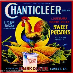 Sunset Louisiana Chanticleer Rooster #2 Sweet Potato Yams Yam Crate Label Print - Picture 1 of 1