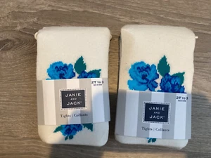 2 3 T Janie und Jack SET 2 PAAR elfenbein blau Blumen Strumpfhosen NEU KLEINKIND MÄDCHEN - Bild 1 von 2