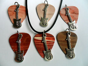 Wood Grain Effect Guitar Pick  Cord Necklace & Guitar Charm Six To Choose