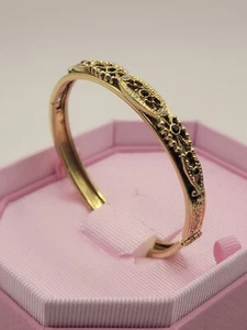 Victorian Style Engraved  Open Work Snap Clasp Bangle Pearls & Garnets - Picture 1 of 6