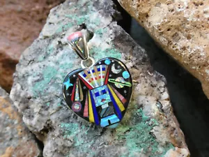 Heart Kachina Galaxy Night Sky Multi Gemstone Sterling Silver 925 Pendant AK25 - Picture 1 of 8