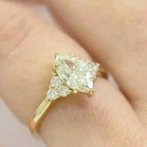 2Ct Marquise Cut Lab-Created Diamond 14K Yellow Gold Plated Women's Wedding Ring - Picture 1 of 4