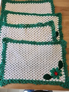 Vtg 4 Handmade Crocheted Christmas 3D Holiday Poinsettia Placemats Gift 19x12  - Picture 1 of 4
