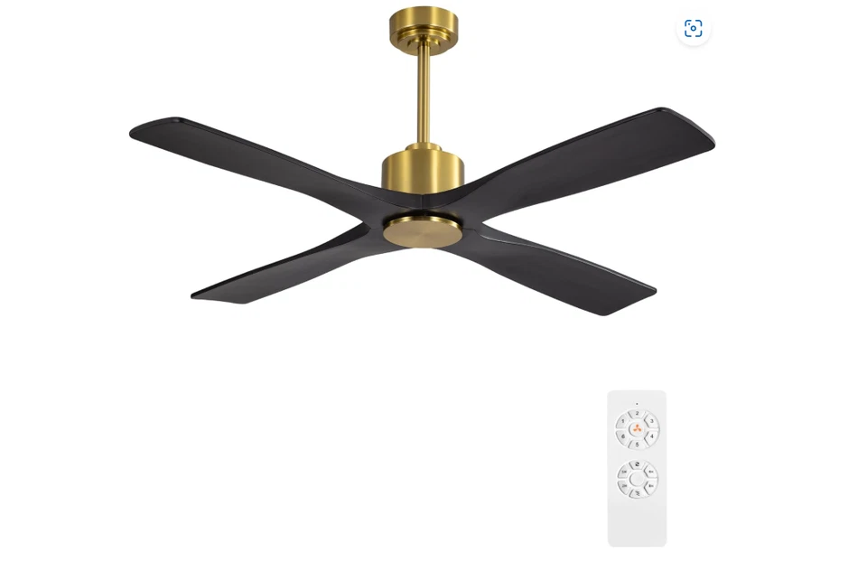 WINGBO 54 Inch DC Ceiling Fan without Lights, 4 Carved Solid Wood Blades, 6-Spee - Image 1 of 4