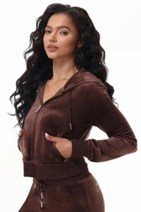Juicy Couture OG Big Bling Velour Hoodie Zip-up Hoodie Brown Sugar XS NWT - Picture 1 of 17