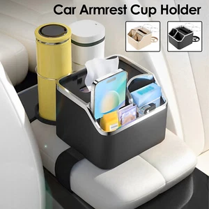 Car Armrest Storage Box Auto Armrest Tissue Holder with 2 Folding Cup ø - Picture 1 of 18