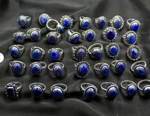 Minimalistischer Lapislazuli 925 versilberte Ringe Lot, Sorgenringe, zierliche Ringe ~ - Bild 1 von 3