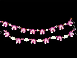 Needle Felting Banner Wall Hanging Pink Rainbows And Clouds Set Of 2 - Picture 1 of 3