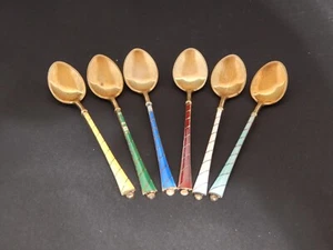 6 PREZIOSI ORIGINALI CUCCHIAINI ARGENTO STERLING 925 DORATI SMALTATI DENMARK - Imagen 1 de 9