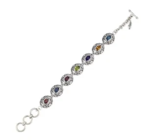 Samuel B Behnam Multi Color Gemstone Bracelet Sterling Silver Bezel Set 52958B.M - Picture 1 of 5