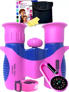 Kids Binoculars 8X21 Pink- Girls Age 3-12, Shock Proof Compact Binoculars for Ki - Picture 1 of 12
