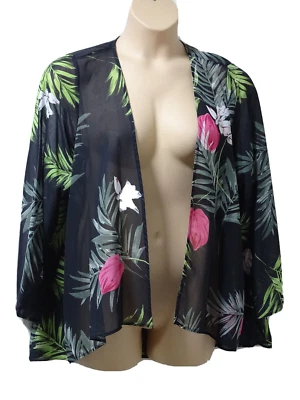 Evans Women Lightweight Jacket top size 18-20 Chiffon Sheer Floral Black Multi - Image 1 of 2