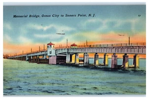 Postcard NJ Ocean City Somers Point Memorial Bridge View Linen Posted 1955 - Picture 1 of 2