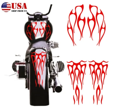 1 Set Motorcycle Gas Tank&Fender Flame Style Sticker Vinyl Decals Red Waterproof - Image 1 of 4