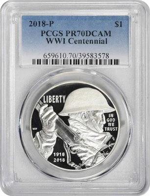 2018-P World War I Centennial Commemorative Silver Dollar PR70DCAM PCGS - Image 1 of 2