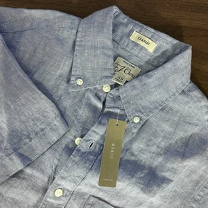 J Crew Shirt Mens XS Blue NWT Irish Linen Short Sleeve Button Down Baird Mcnutt - Picture 1 of 11
