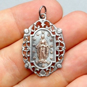 Saint Virgin Mary and Cherubs. Miraculous Medal. Antique Silver Openwork Pendant - Picture 1 of 6