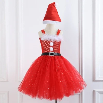 UK Girls Christmas Santa Claus Fancy Dress Up Party Princess Costume Outfit Xmas - Image 1 of 4