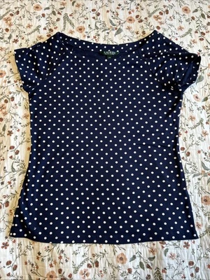 Top de lunares azul marino talla grande Lauren by Ralph Lauren para mujer Foto 1 de 3