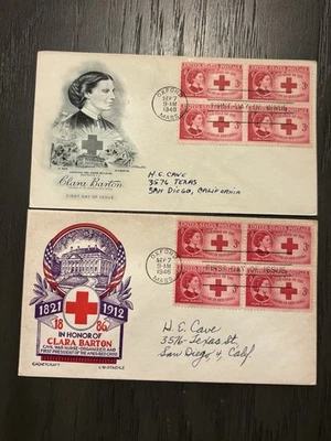 (2) US COVER FIRST DAY ISSUE Clara Barton Oxford Mass 1948 - Image 1 of 2