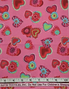Tied Dyed Valentine's Hearts 27"x WOF Remnant David Textiles Cotton Fabric Craft - Picture 1 of 2