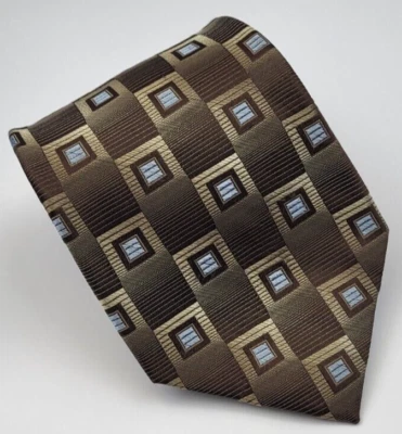 Gravata masculina geométrica estanho marrom azul gravata de seda Joseph & Feiss 58 x 3,7/8 - Imagem 1 de 4
