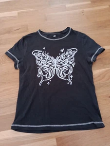 Shirt, T Shirt, dunkel grau, Größe 146,152, Schmetterling, H&M - Picture 1 of 2