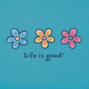 Trituradora 3XL NUEVA CON ETIQUETAS Life is Good Three Daisies azul vivo SS Vee para mujer - Imagen 1 de 4