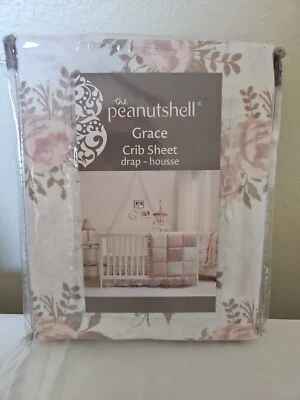 The Peanutshell Grace Crib Sheet New In Packaging 28 X 52 Pink Flowers Standard - Image 1 of 3