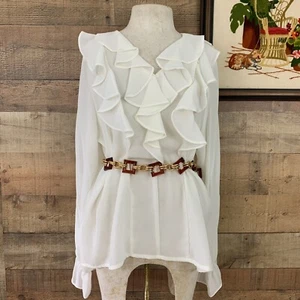 Blusa Popover Vintage Años 80 Años 90 Romántica con Volantes Puños Delanteros Talla Grande - Imagen 1 de 8