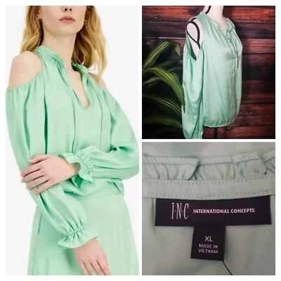 International Concepts INC Blouse XL Top Shirt Pistachio Green Cold Shoulder - Image 1 of 4