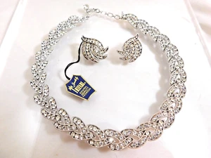 Vintage TRIFARI Rhinestone 1963 CAVALCADE Necklace Earrings Life Magazine Tag - Picture 1 of 16