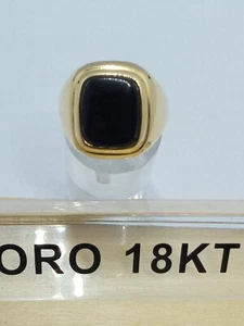 Anello in oro giallo 750 18 carati con incastonata una pietra nera onice gr. 7,8 - Foto 1 di 5