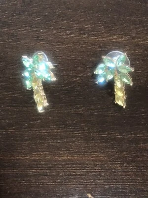 "Par de pendientes piercing de playa de palmera de coco moda verde amarillo 1""" Foto 1 de 4