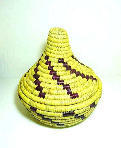 Moroccan Round Hand Woven Bread straw Basket with Lid high quality natural straw Cover