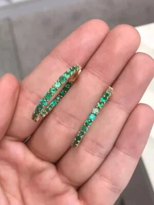 2 Ct Round Green Emerald Lab Createdcz Women's Hoop Earrings 14k Rose Gold Plate - Picture 1 of 9