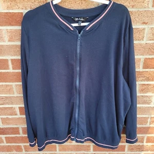 Ulla Popken Sweater Women's 20/22 Full Zip Navy Soft Long Sleeve - Picture 1 of 7