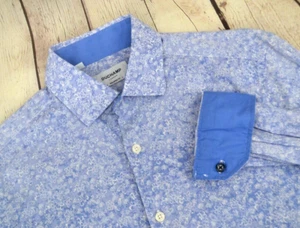 DUCHAMP London Men's Flip Cuff Button Front Shirt SIZE SMALL (14.5) Blue Floral - Picture 1 of 5