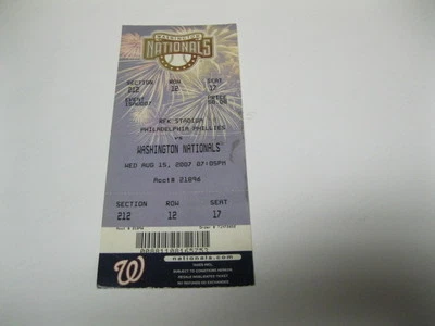Aug 15, 2007 Phillies vs Nationals Ticket - Image 1 of 2