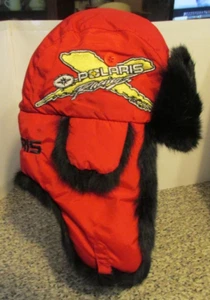 RARE POLARIS RACING RABBIT Trim FUR HAT Winter Trapper Size S/P Snowmobile Cap - Picture 1 of 19