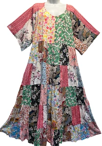 Neu mit Etikett FUNKY STUFF Blumen Hippie Patch Boho Maxi Viskose Challis KLEID 3X kostenloser Versand - Bild 1 von 6