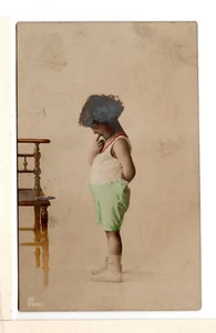 Tinted RPPC Postcard Young Girl Looking at a Cigar on a Chair-PP8 - Picture 1 of 2