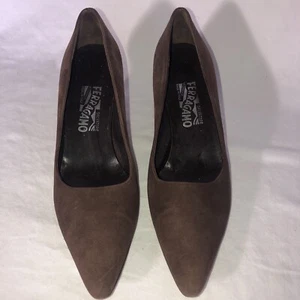 Salvatore Ferragamo Womens Shoes Pumps Brown Suede Heels Size 9 Italy - Picture 1 of 9