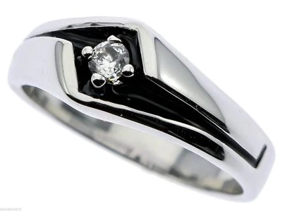1/4 carat Solitaire Cz Mens Rhodium Overlay Size 9 T4 - Image 1 of 4