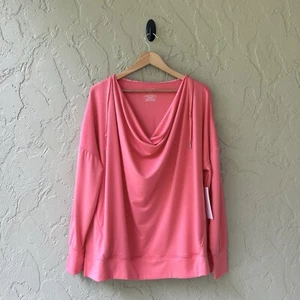 Jones New York Sport Women's Size 1X Salmon Pink Cowl Neck Terry Hooded Top NWT - Picture 1 of 10