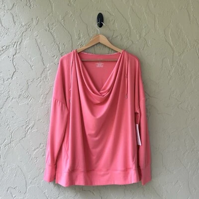 Camiseta deportiva Jones New York para mujer talla 1X rosa salmón capucha cuello rizo con capucha nueva con etiquetas Foto 1 de 4