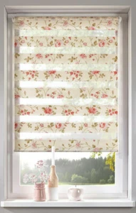 Klemmfix Doppelrollo Klemmrollo Duo Easyfix Rollo Blümchen rosa ab 40 cm - Bild 1 von 4