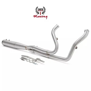 Full Length 2 - 1 Brushed Exhaust Pipe for Harley M8 Touring  Road Glide 2017-24 - Picture 1 of 12