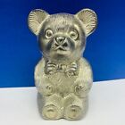 Teddy Bear cast iron bank vtg silver bow tie 5 inch 5" figurine mcm still cub US